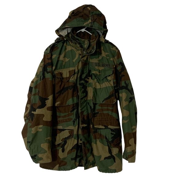 US Army Jacket Camo Military Cold Weather Field Jacket Hood SZ Small Regular - Picture 1 of 10